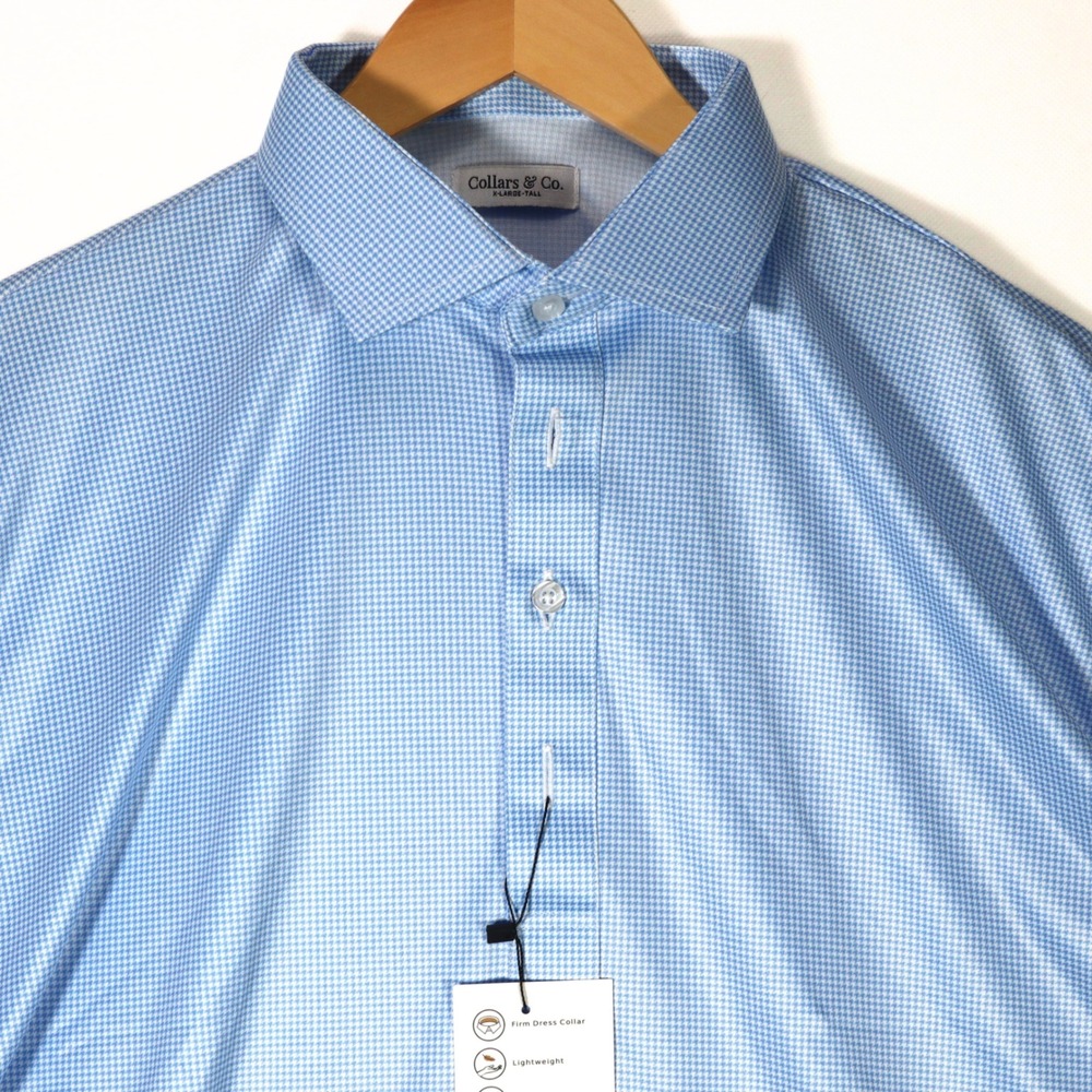 Collars & Co Polo Shirt Mens XL Tall Blue Houndstooth Dress Collar NWT